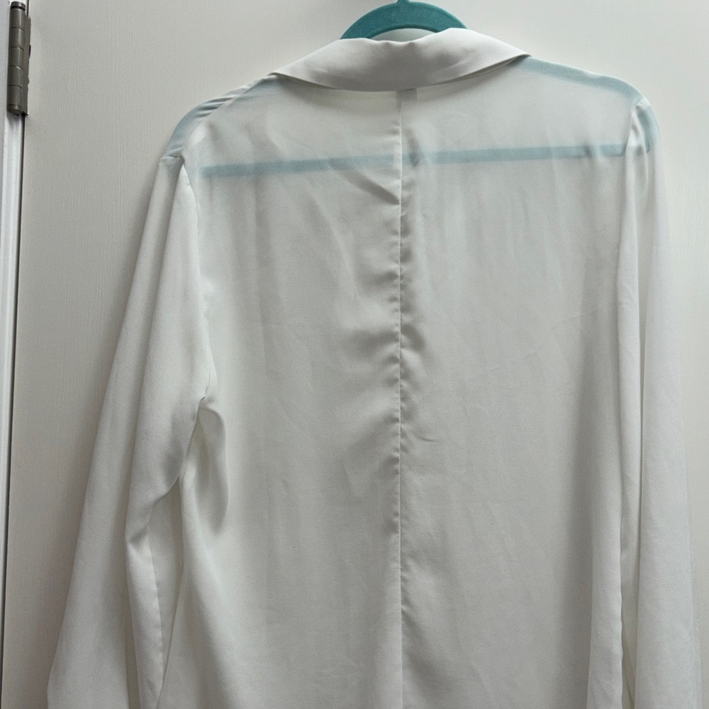White Button-Front Sheer Blouse - image 5